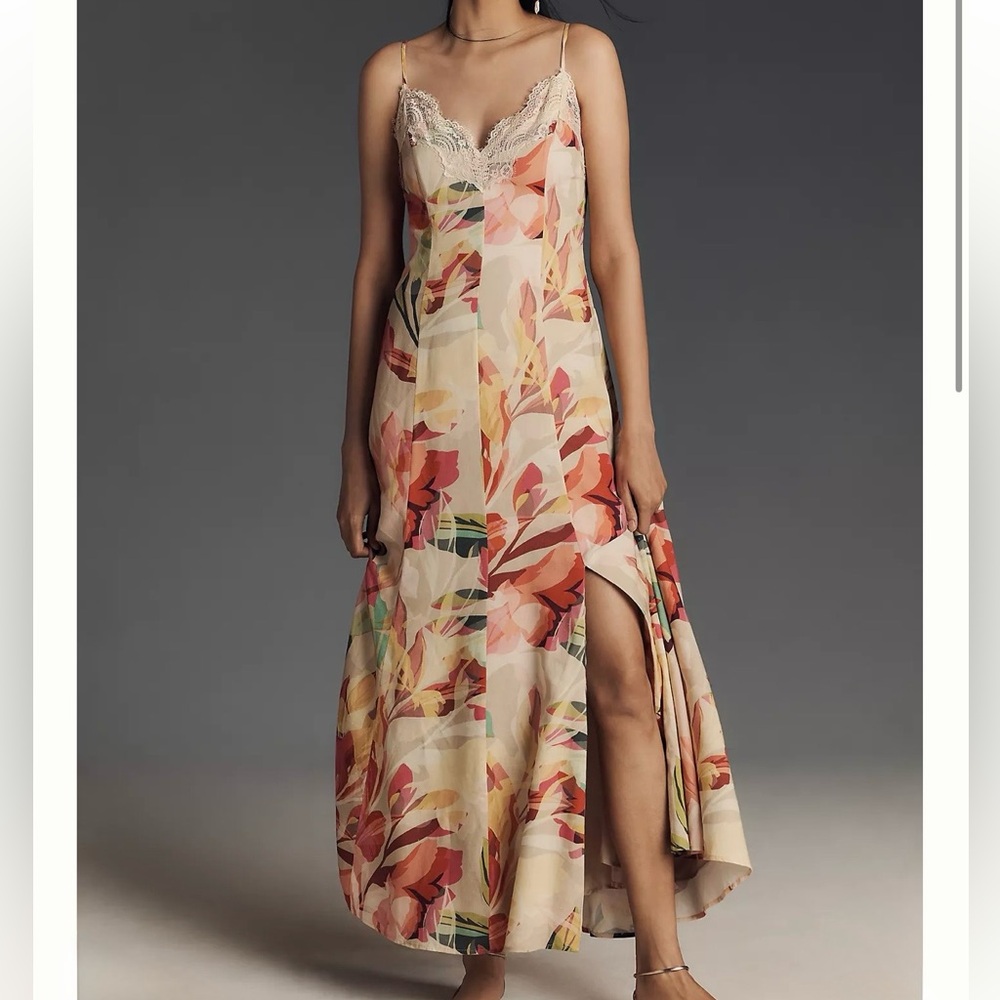 Hutch Sz L Maxi Dress Baldwin Sleeveless Lace-Trim V-Neck Slip Anthropologie New